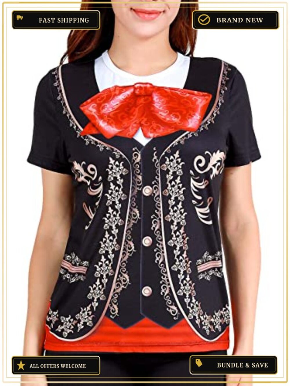 Mariachi Graphic Short Sleeve Tee Fiesta Costume Party Top